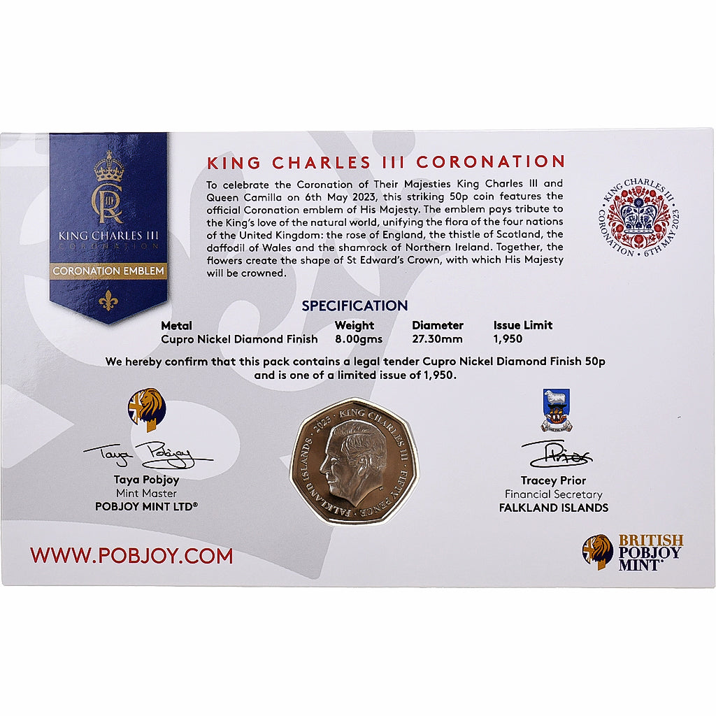 Falkland Islands, Charles III, 50 Pence, Coronation emblem, 2023, Pobjoy Mint