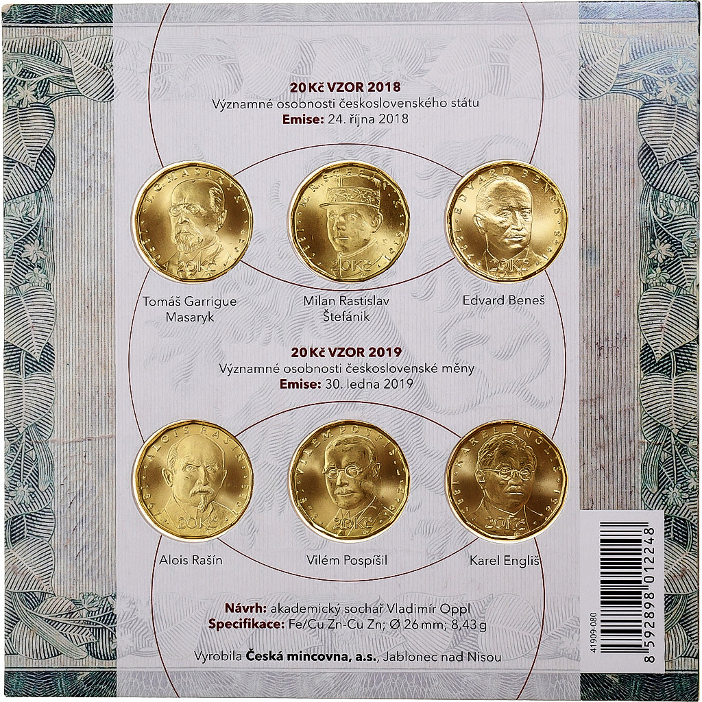 Czech Republic, Set 6x20 Kč, 2018-2019, Česká mincovna, Brass plated steel
