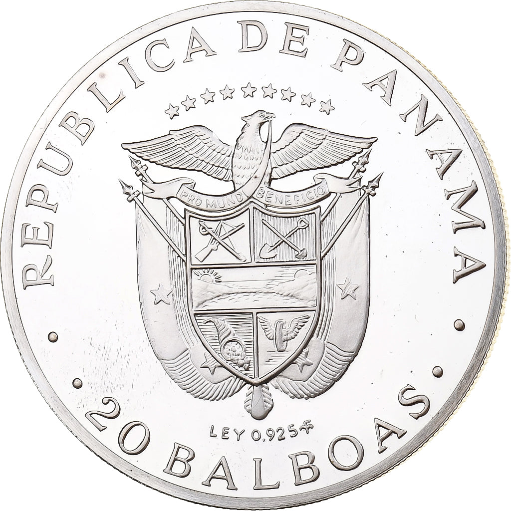 Panama, 20 Balboas, 1973, Franklin Mint, Proof, Silver, MS(64), KM:31