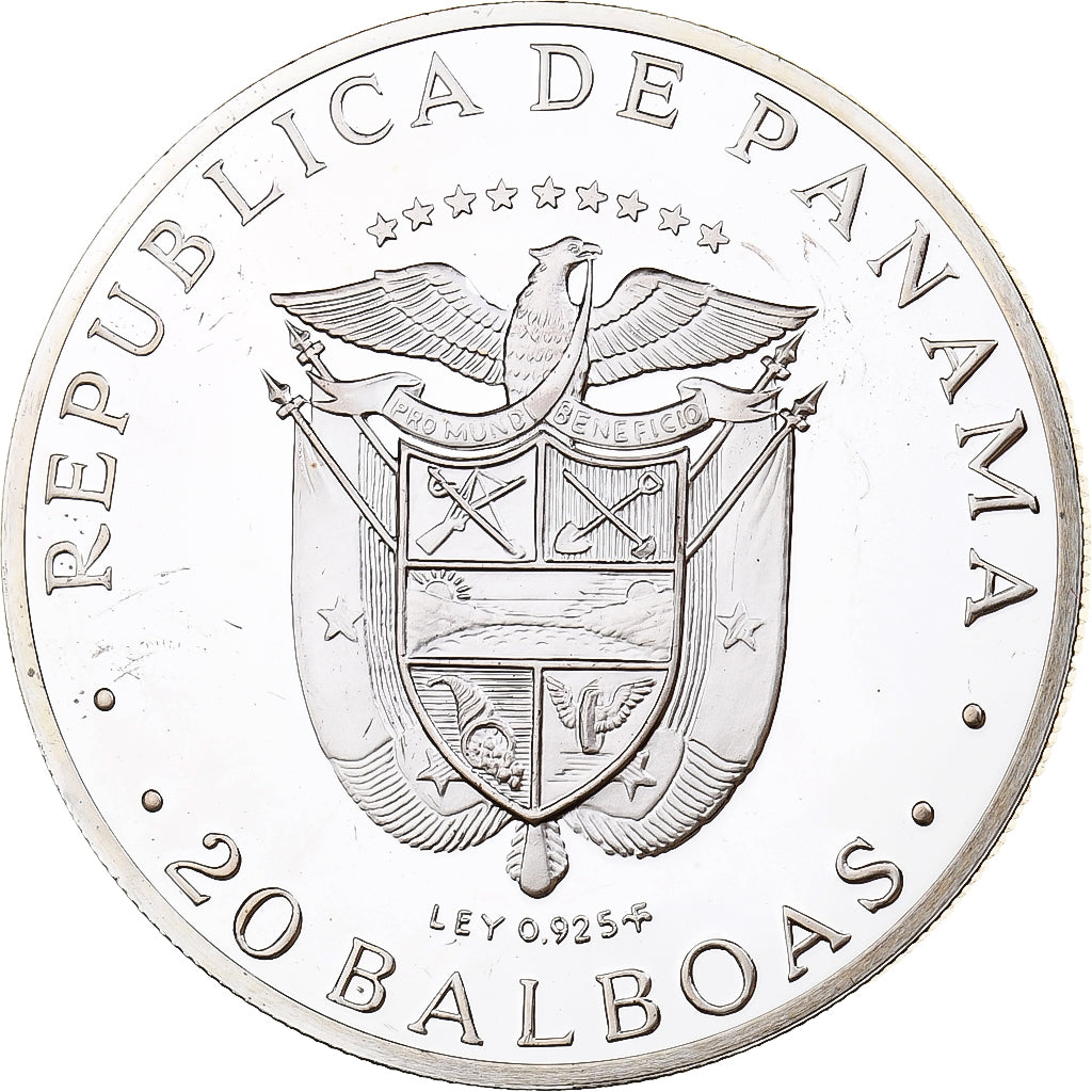 Panama, 20 Balboas, 1973, Franklin Mint, Proof, Silver, MS(64), KM:31