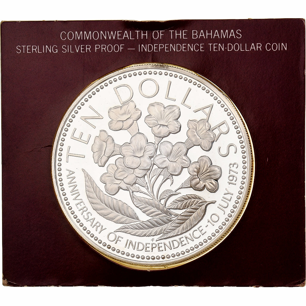 Bahamas, 10 Dollars, Independence, 1975, Franklin Mint, Prueba, Plata, FDC