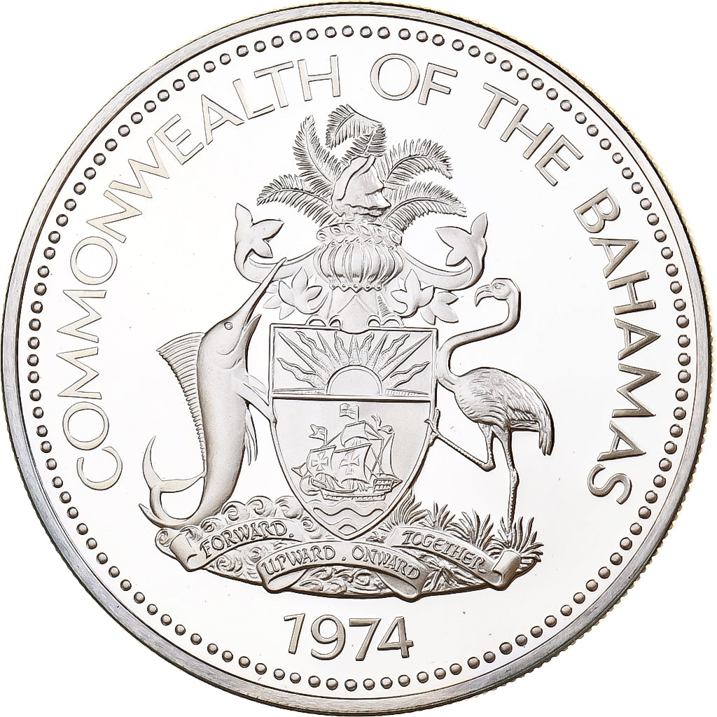 Bahamas, Elizabeth II, 5 Dollars, 1974, Franklin Mint, FS, Argento, FDC