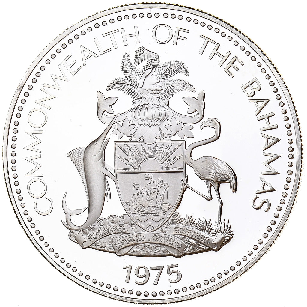 Bahamas, Elizabeth II, 5 Dollars, 1975, Franklin Mint, Proof, Silver, MS(65-70)