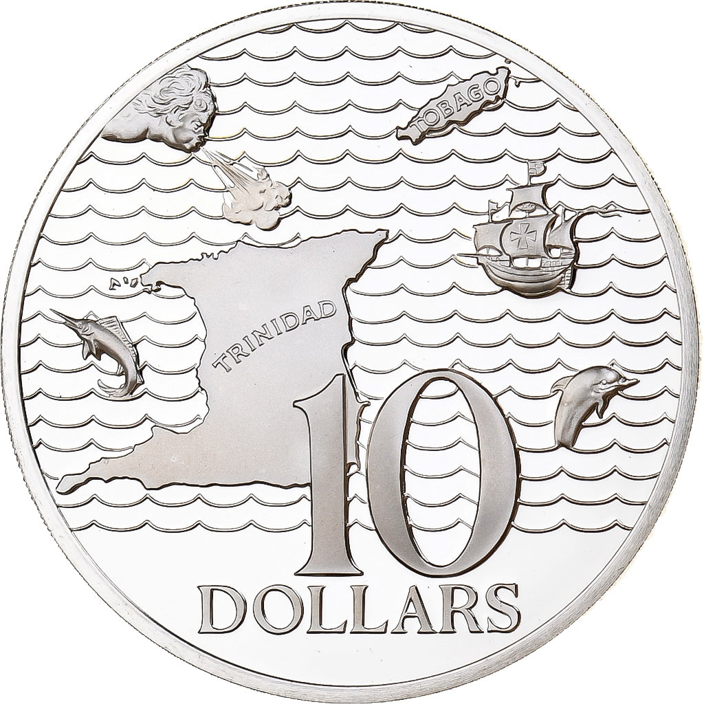 Trinidad and Tobago, Elizabeth II, 10 Dollars, 1975, Franklin Mint, Proof