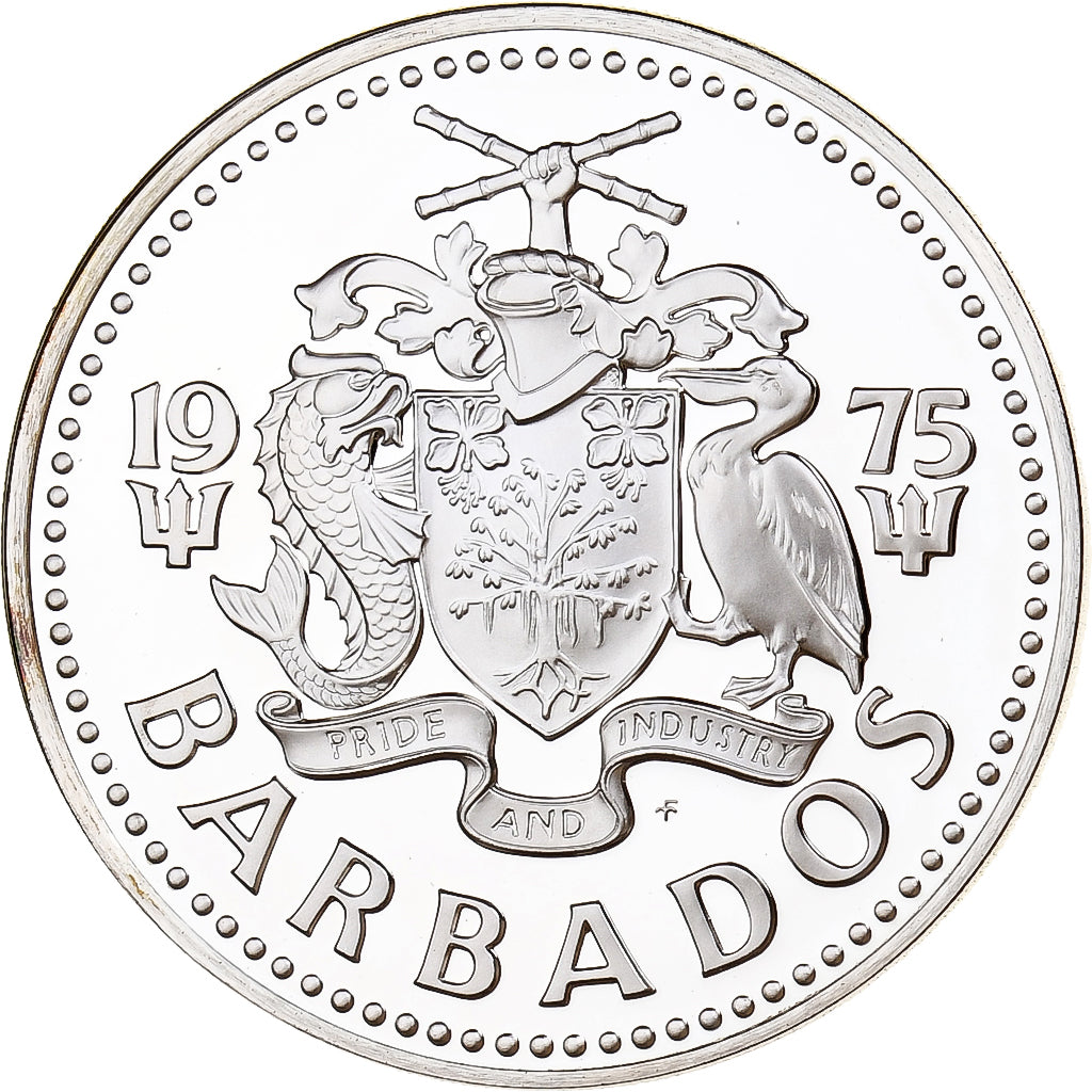 Barbados, Elizabeth II, 5 Dollars, 1975, Franklin Mint, FS, Argento, SPL+