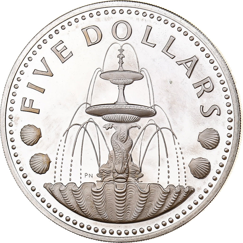 Barbados, Elizabeth II, 5 Dollars, 1975, Franklin Mint, FS, Argento, SPL+