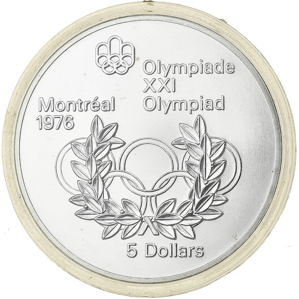 Canada, Elizabeth II, 5 Dollars, 1976 Olympics - Olympic Rings and Wreath, 1974