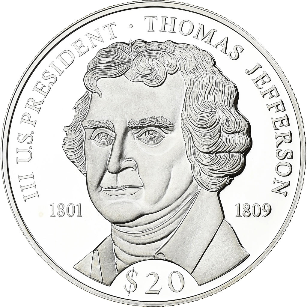 Liberia, 20 Dollars, Thomas Jefferson, 2000, Silber, STGL