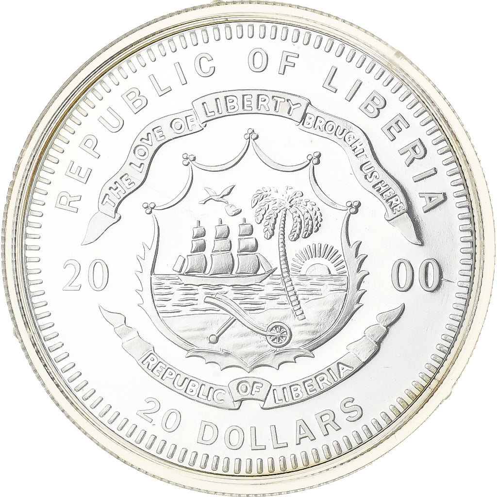 Liberia, 20 Dollars, Thomas Jefferson, 2000, Silber, STGL