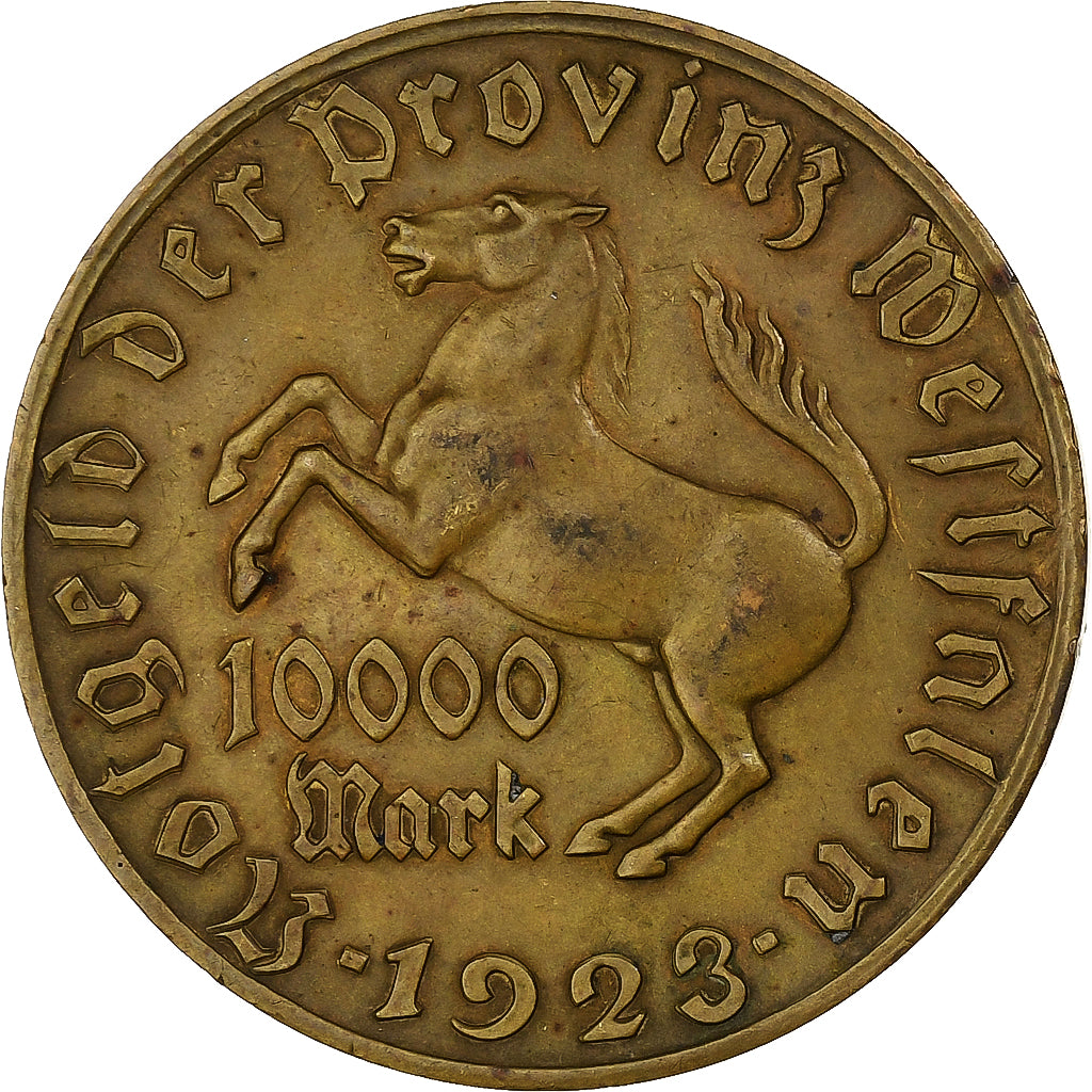 Deutschland, Province prussienne de la Westphalie, 10000 Mark, 1923, S+, Tombac