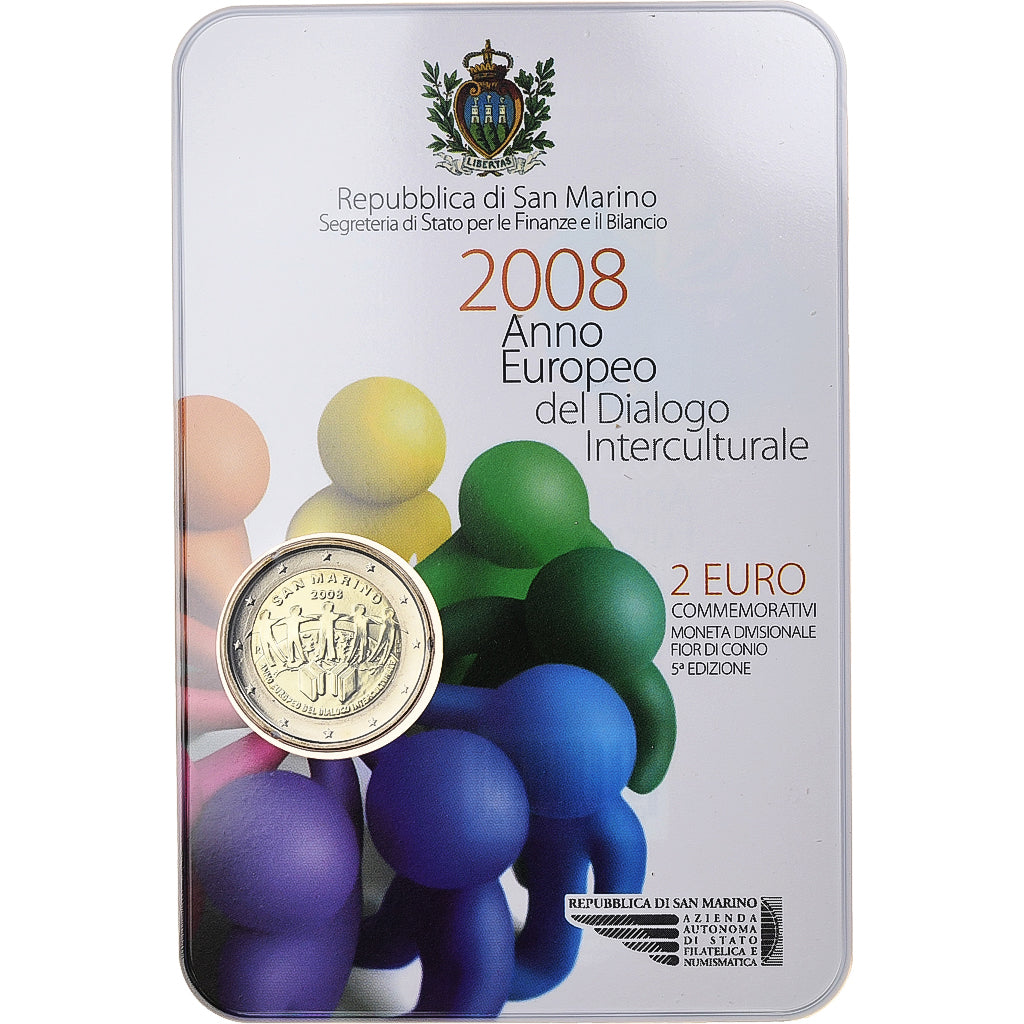 San Marino, 2 Euro, Intercultural Dialogue, 2008, Rome, Bimetallic, MS(65-70)