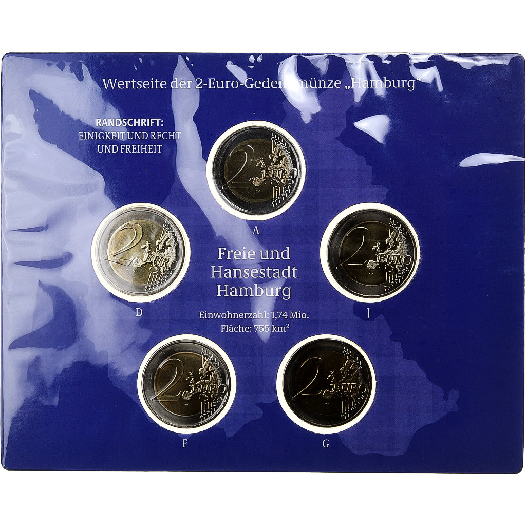 Germany, Set 5x2 euro, Hamburg, 2008, Bimetallic, MS(65-70)