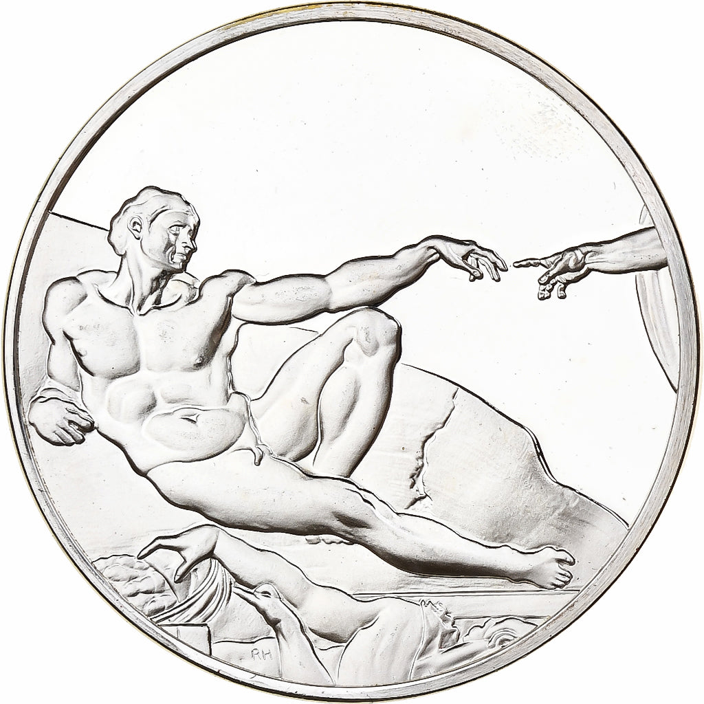 France, Medal, Michel-Ange, la Création d'Adam, 1982, Silver, Proof