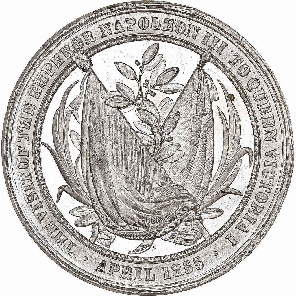 France, Médaille, Napoléon III et Victoria, Visite en Angleterre, 1855, Étain