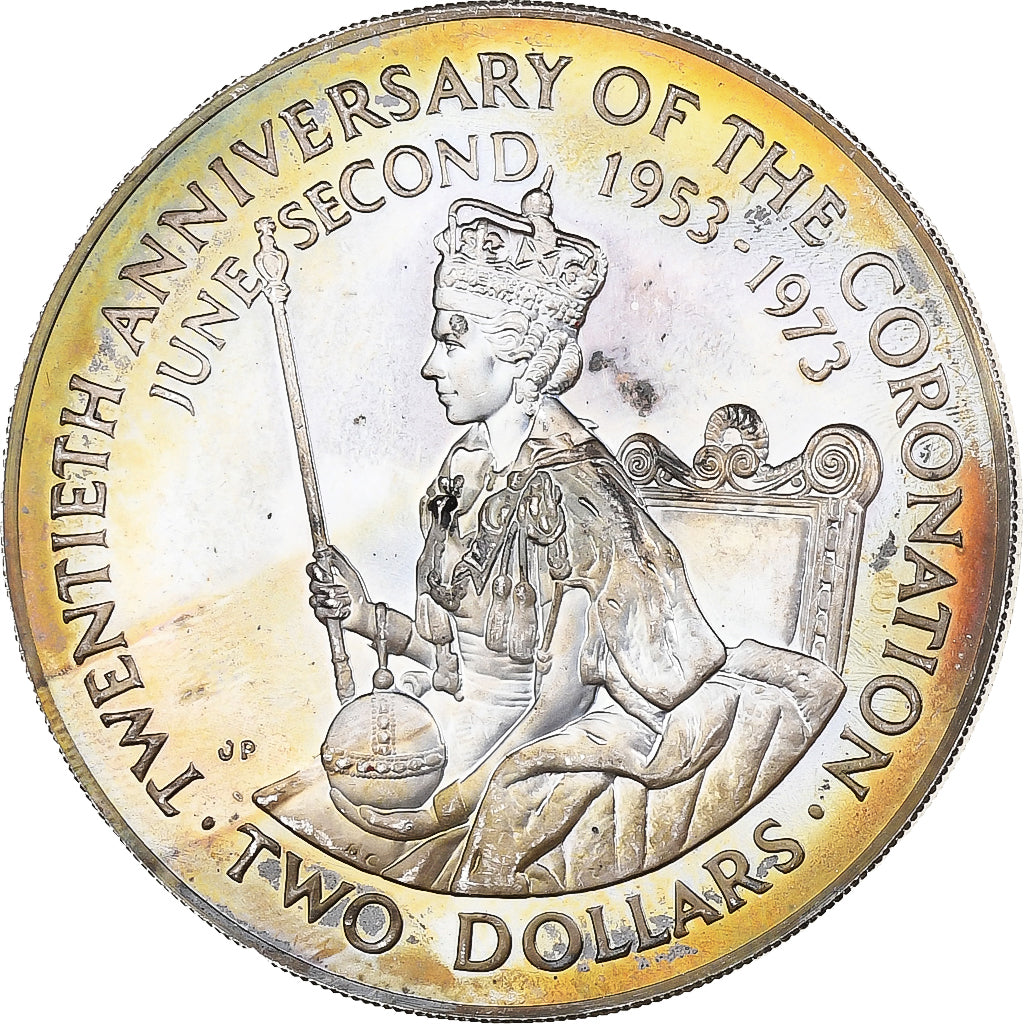Cook Islands, Elizabeth II, 2 Dollars, 20th Anniversary - Coronation, 1973