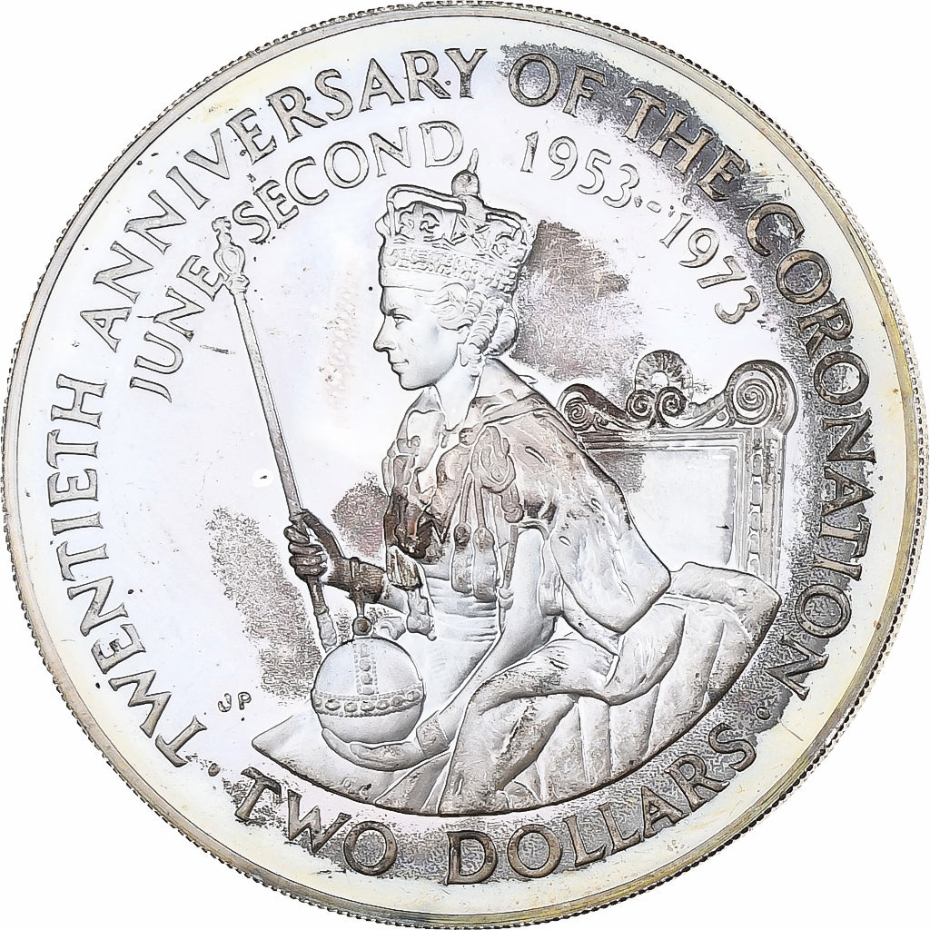 Cook Islands, Elizabeth II, 2 Dollars, 20th Anniversary - Coronation, 1973