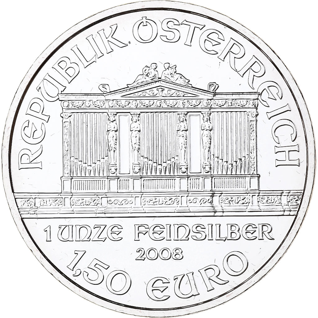 Austria, 1,5 Euro, Philharmonic Orchestra, 2008, Vienna, Silver, MS(65-70)