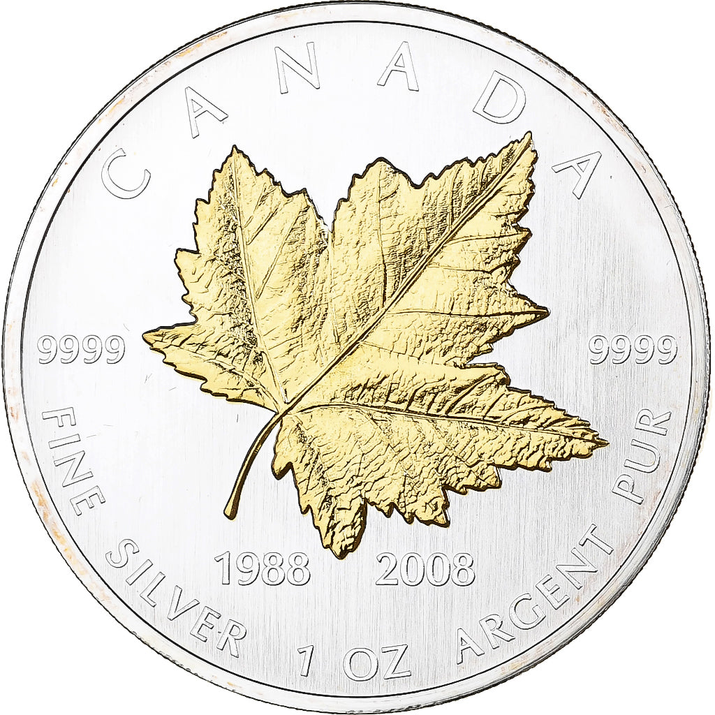 Canadá, Elizabeth II, 5 Dollars, Mapple Leaf, 2008, Ottawa, Colorized, Prata