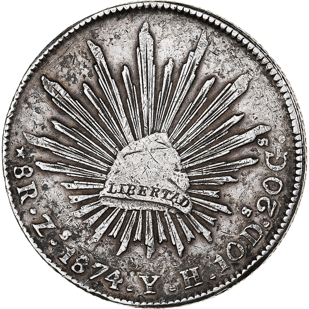 Messico, 8 Reales, 1874, Zacatecas, Argento, BB