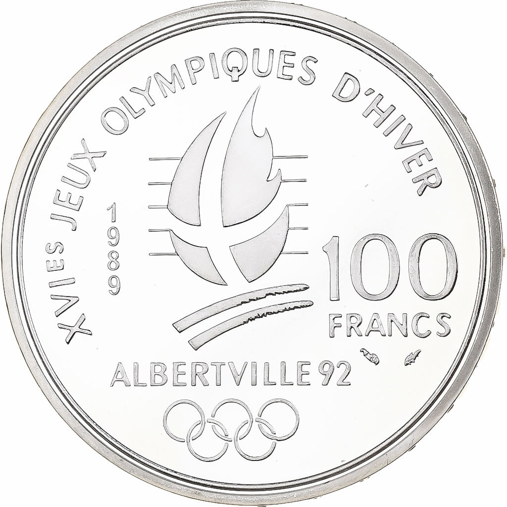 Frankreich, 100 Francs, 1992 Olympics, Albertville, Alpine Skiing, 1989, MDP