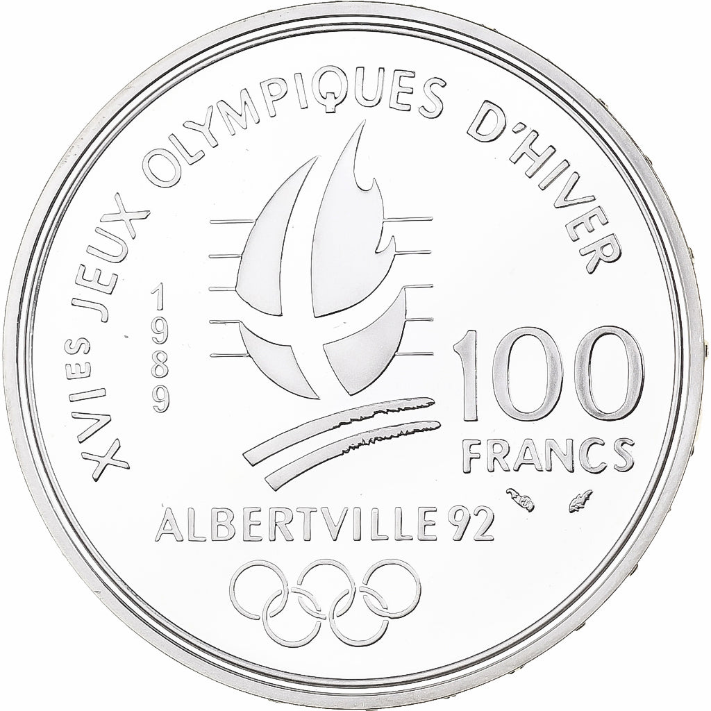 France, 100 Francs, 1992 Olympics, Albertville, Ice Skating, 1989, MDP, Silver