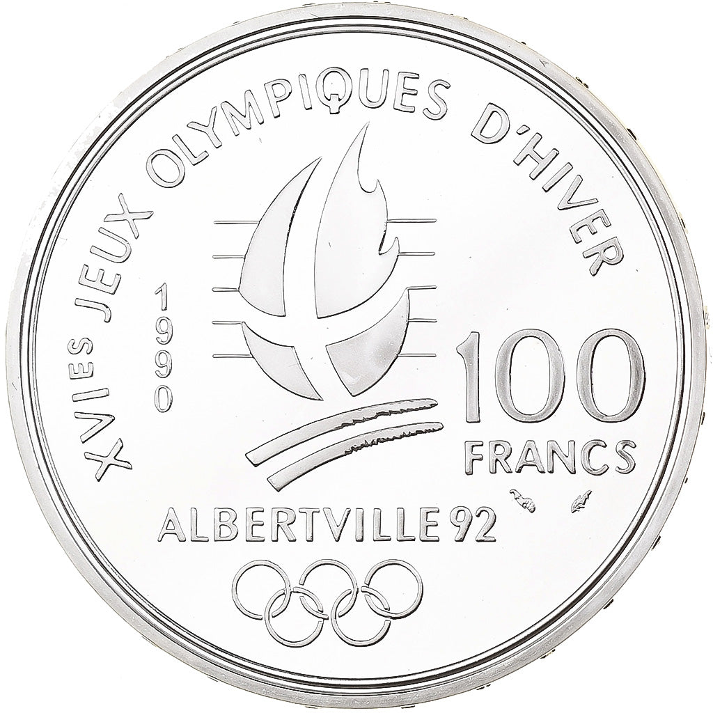 France, 100 Francs, 1992 Olympics, Albertville, Bobsledding, 1990, MDP, Silver