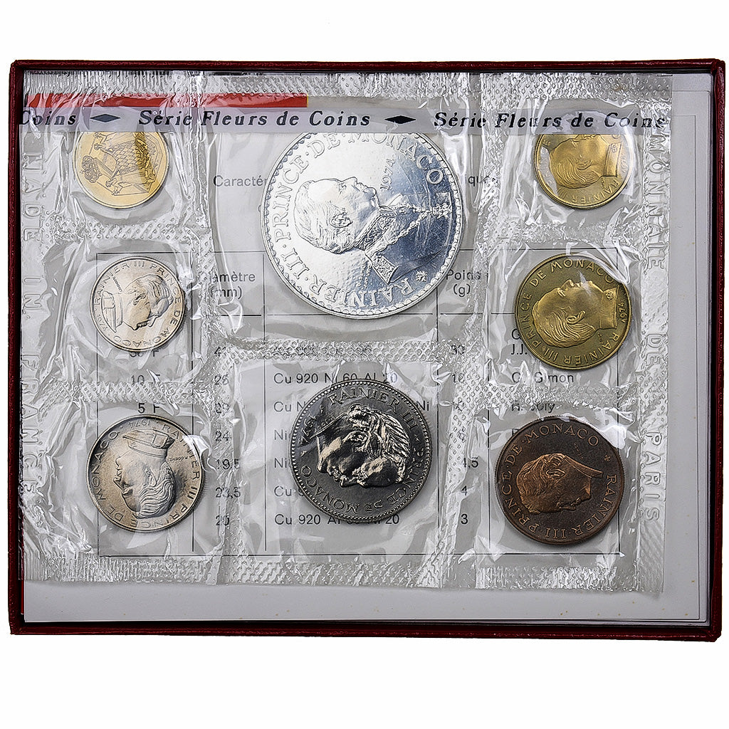 Mónaco, Rainier III, Coffret 10 c. à 50 frs., 1974, MDP, Sin información, FDC