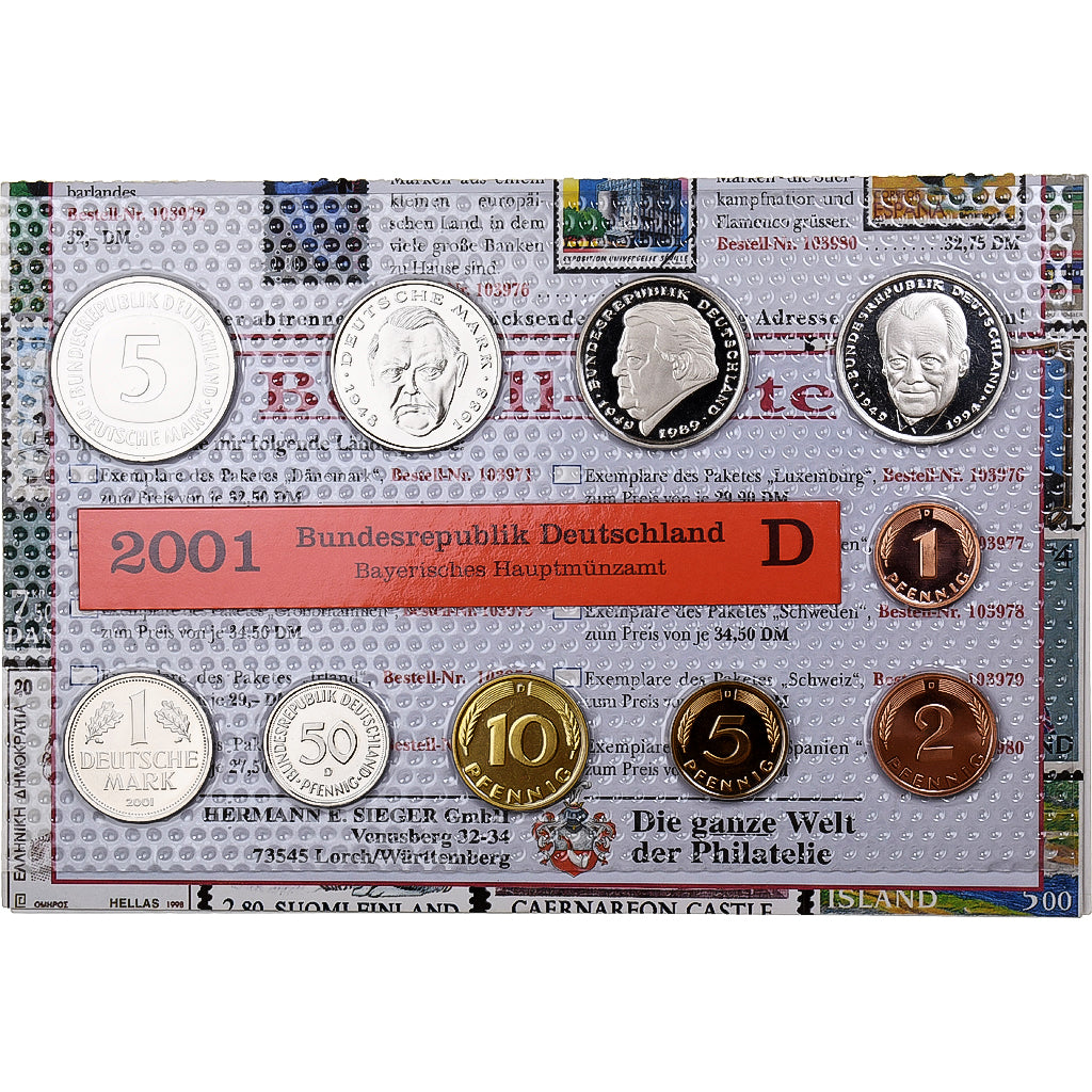 Germany, 1 pfennig to 5 mark, 2001, Munich, MS(65-70)