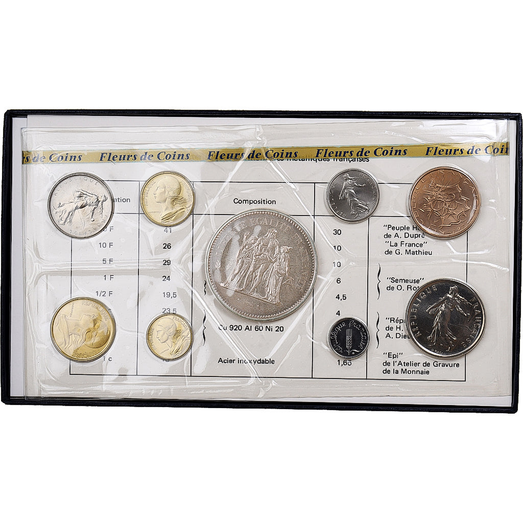 France, Coffret 1 c. à 50 frs., 1975, MDP, série FDC, MS(65-70)