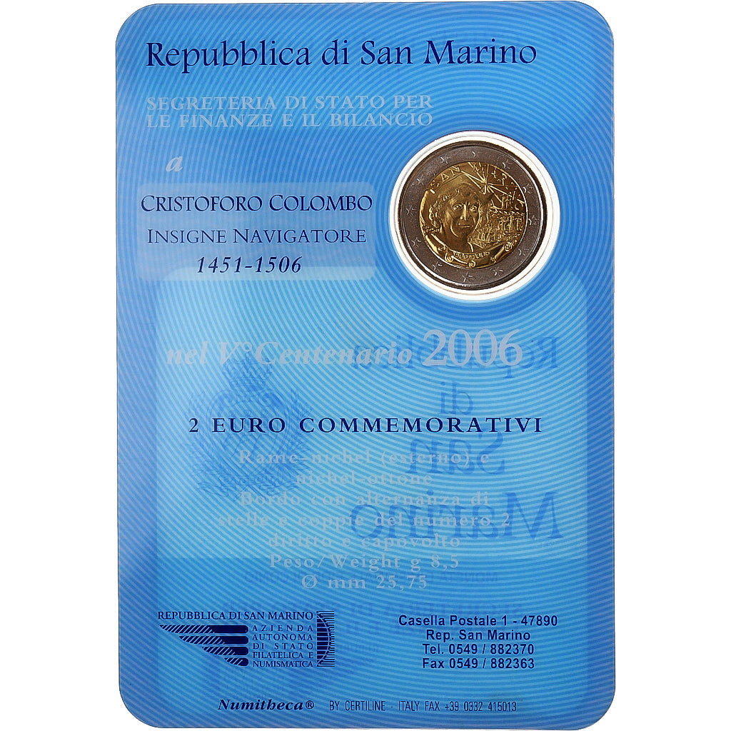 San Marino, 2 Euro, Christopher Colombus, 2006, Rome, Bimetallic, MS(65-70)