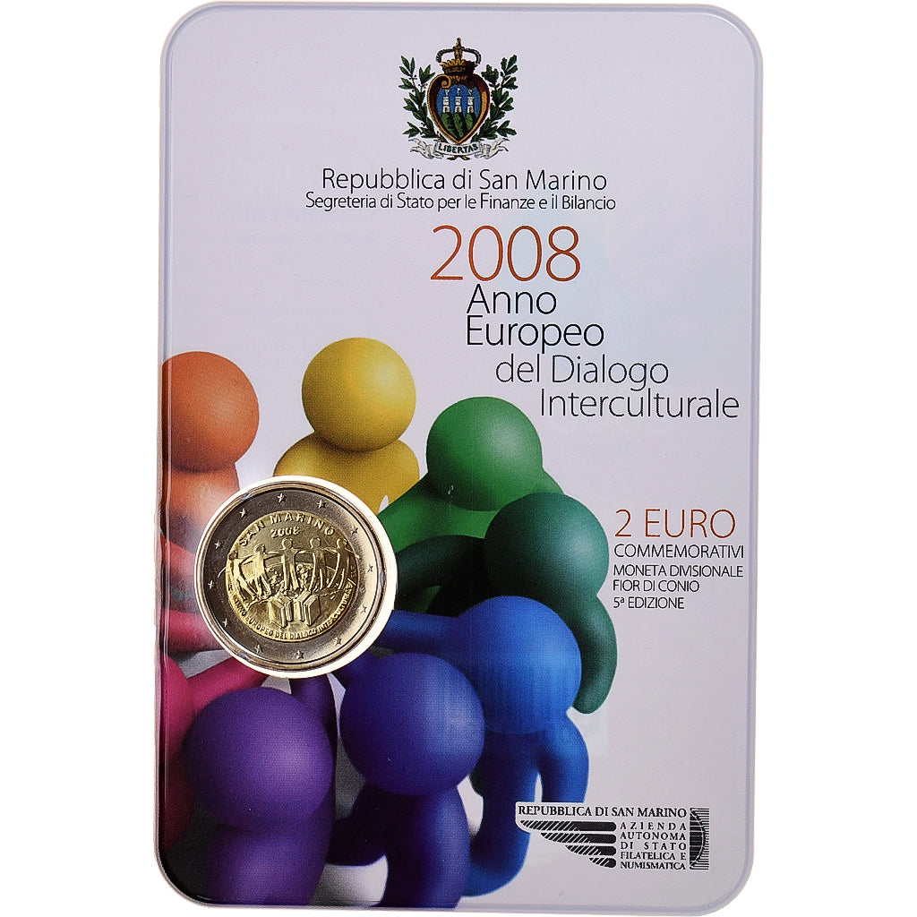 San Marino, 2 Euro, Intercultural Dialogue, 2008, Rome, Bimetallic, MS(65-70)