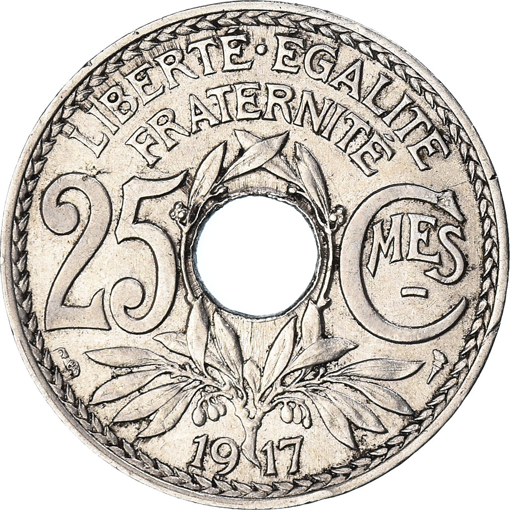 Coin, France, Lindauer, 25 Centimes, 1917, Paris, AU(55-58), Nickel, KM:867