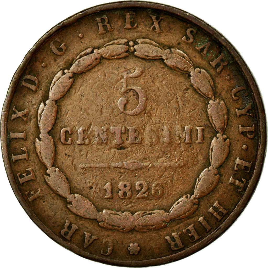 Coin, ITALIAN STATES, SARDINIA, Carlo Felice, 5 Centesimi, 1826, Torino