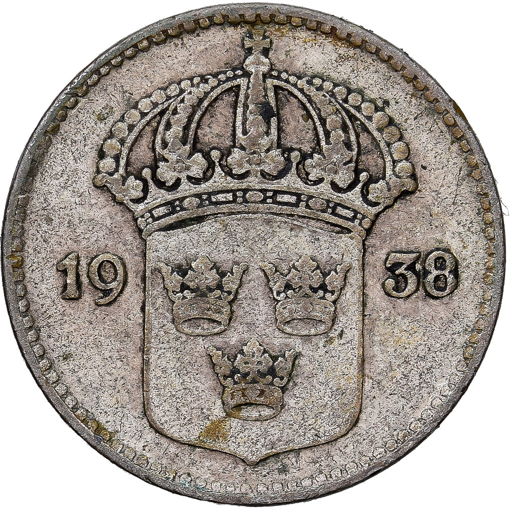 Coin, Sweden, Gustaf V, 10 Öre, 1938, AB Myntverket, VF(30-35), Silver, KM:780