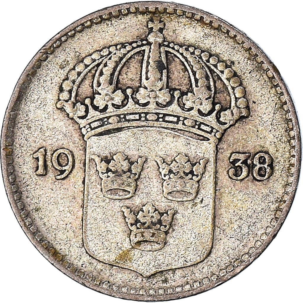 Coin, Sweden, Gustaf V, 10 Öre, 1938, AB Myntverket, VF(30-35), Silver, KM:780