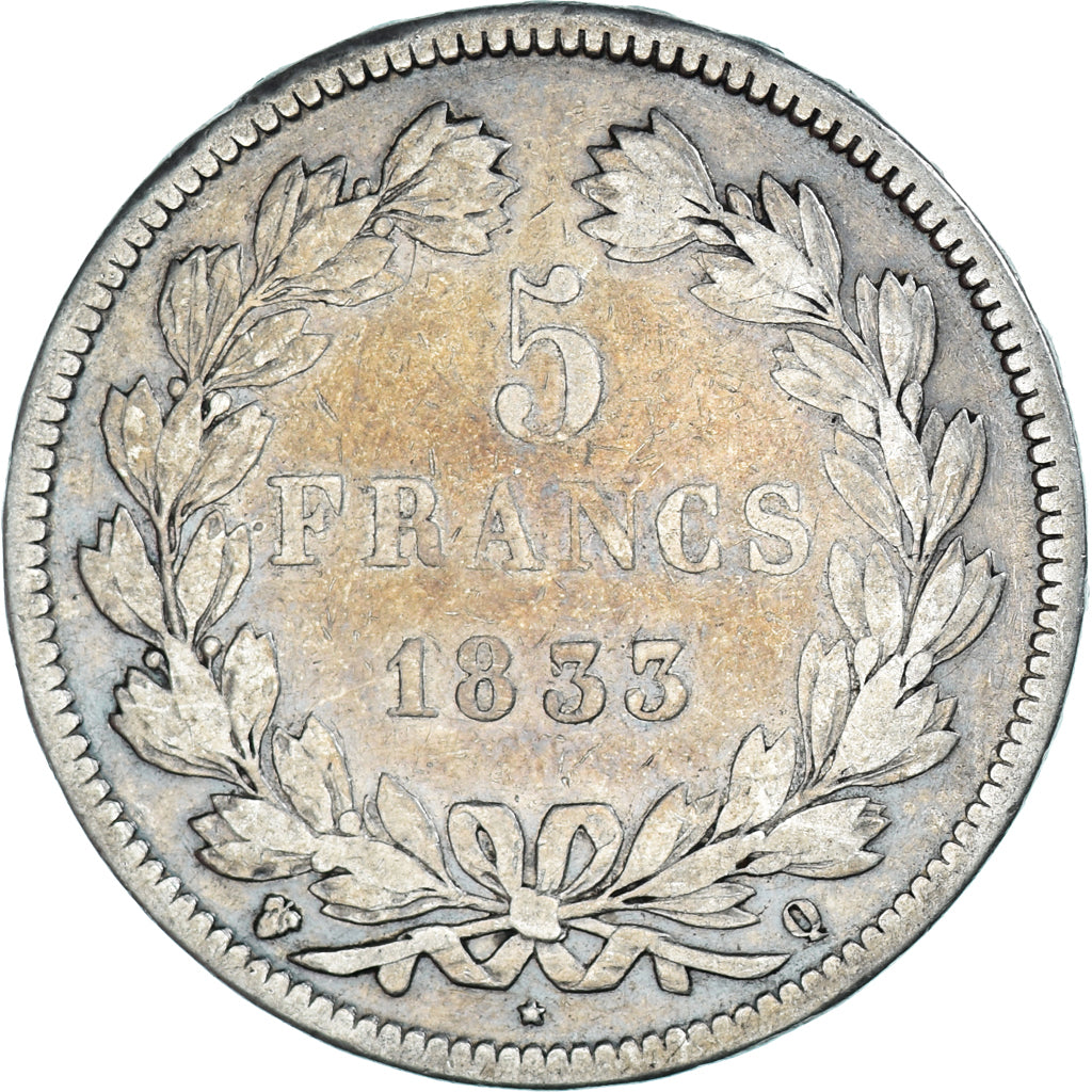 Monnaie, France, Louis-Philippe, 5 Francs, 1833, Perpignan, B+, Argent