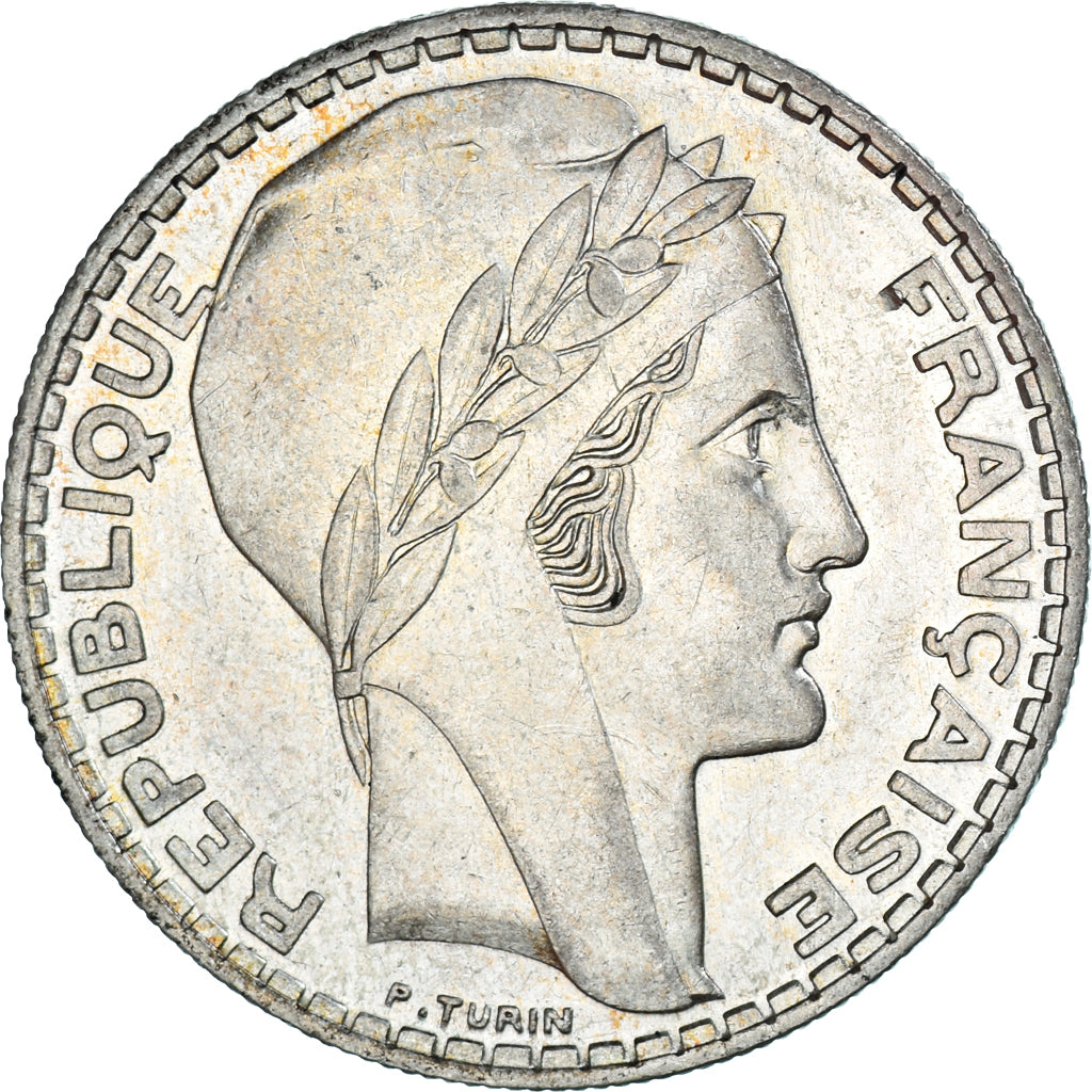 Moeda, França, Turin, 20 Francs, 1937, Paris, MS(63), Prata, KM:879