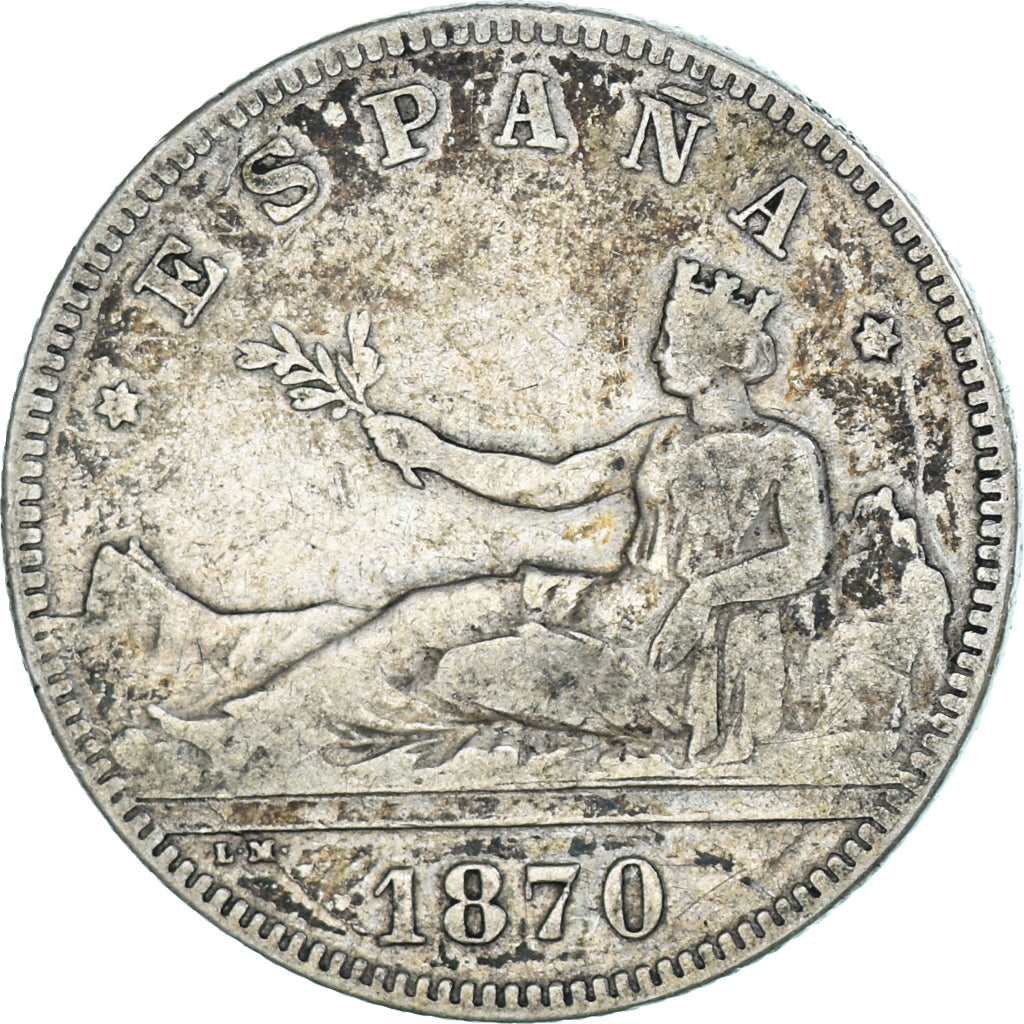 Munten, Spanje, Provisional Government, 2 Pesetas, 1870, Madrid, FR+, Zilver