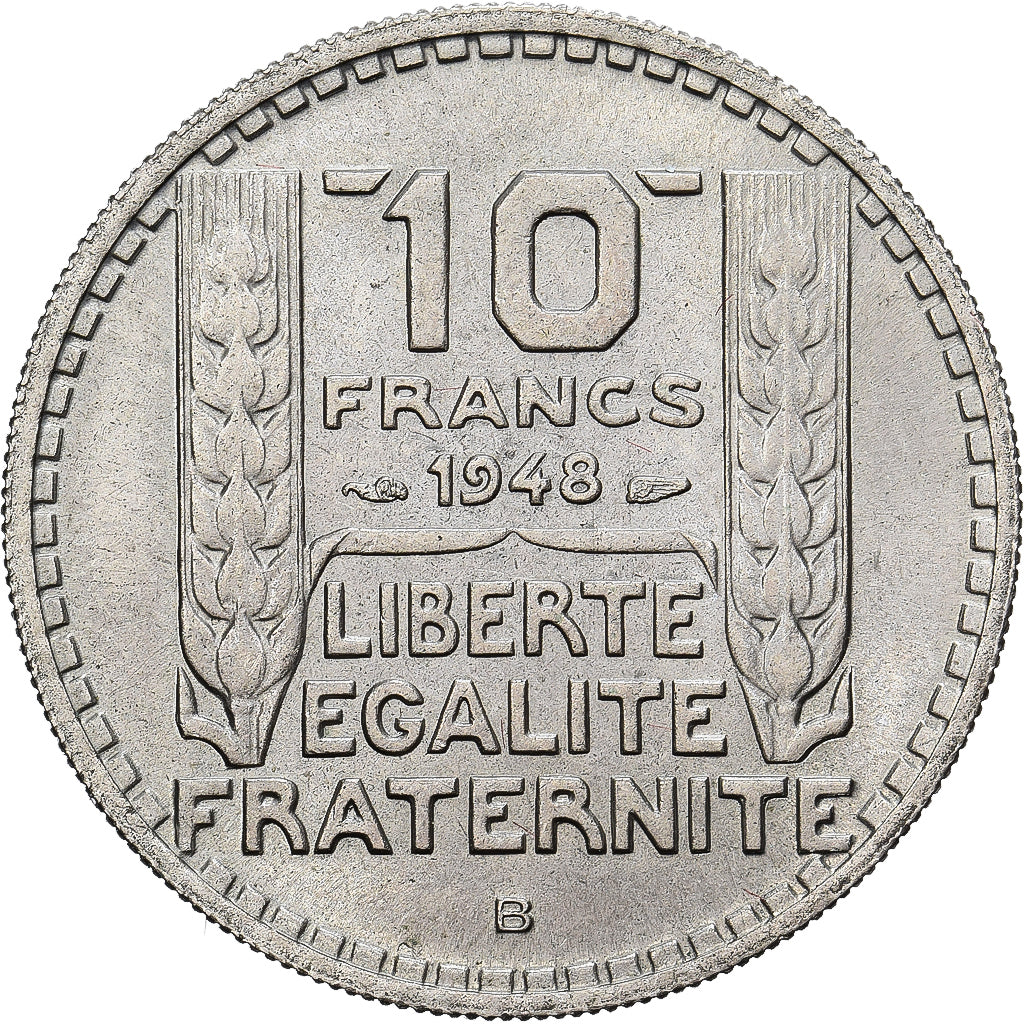 Moneda, Francia, Turin, 10 Francs, 1948, Beaumont - Le Roger, EBC+, Cobre -
