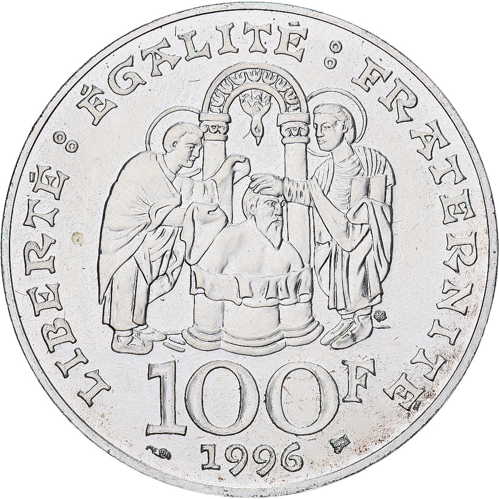Munten, Frankrijk, Clovis, 100 Francs, 1996, UNC-, Zilver, KM:1180, Gadoury:953