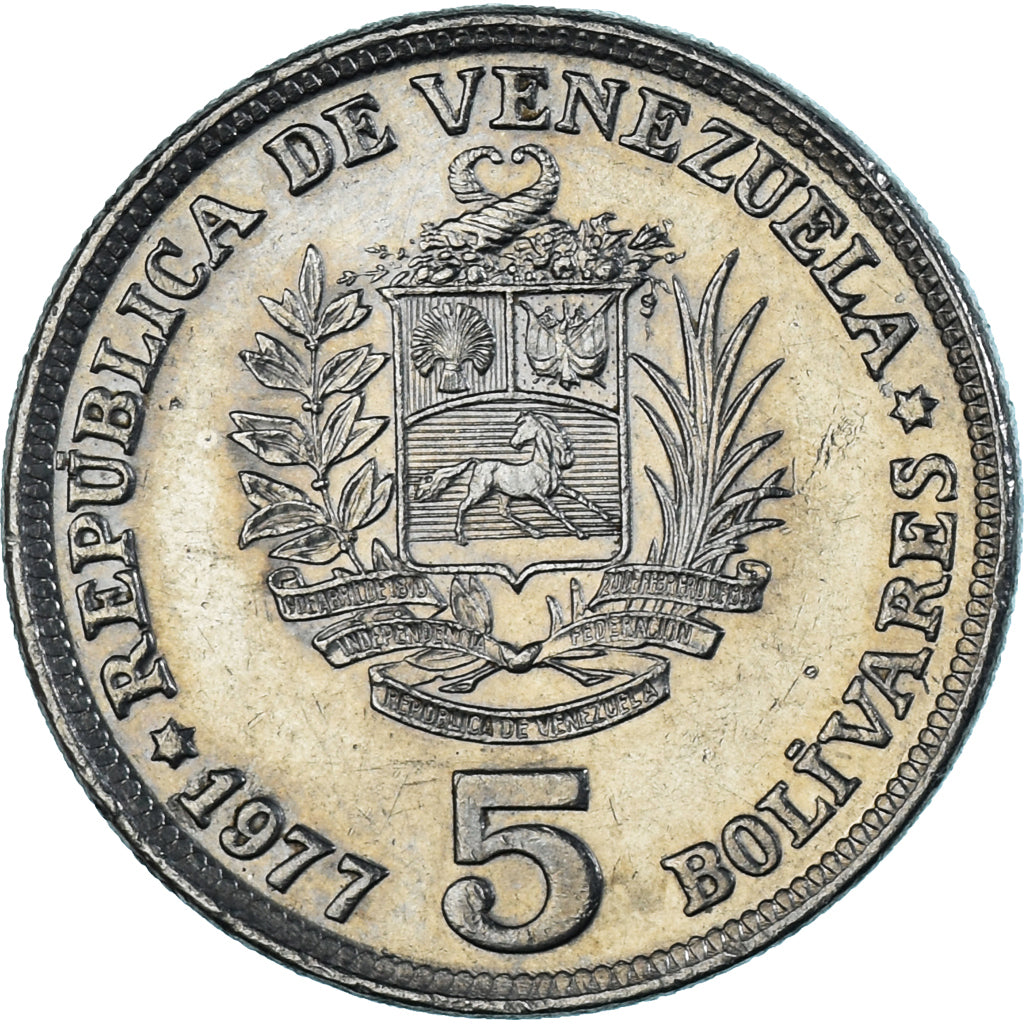 Monnaie, Venezuela, 5 Bolivares, 1977, SPL, Nickel, KM:53.1