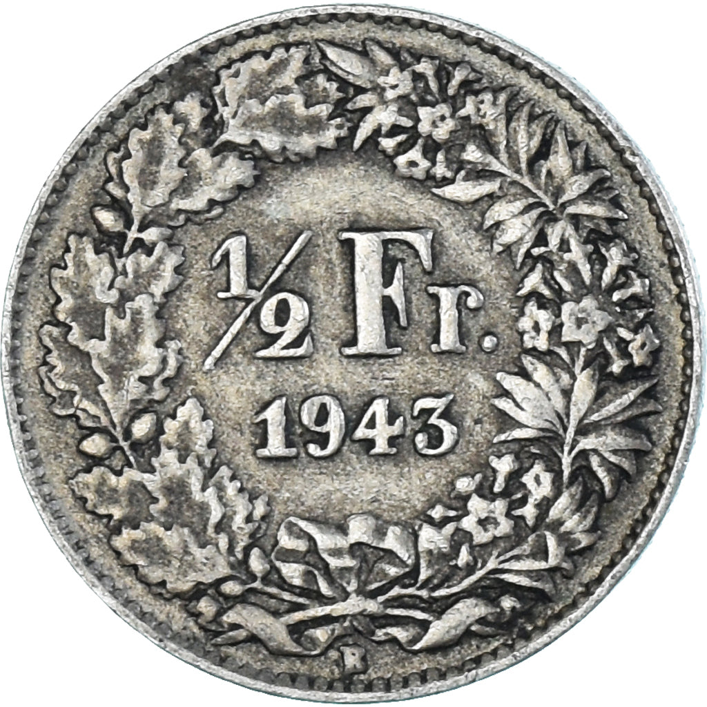Moneta, Szwajcaria, 1/2 Franc, 1943, Bern, AU(50-53), Srebro, KM:23