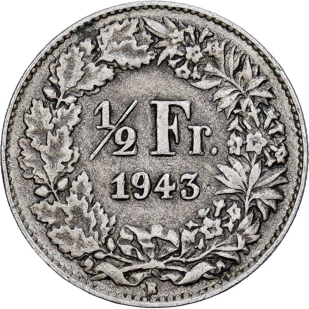 Moneta, Svizzera, 1/2 Franc, 1943, Bern, BB+, Argento, KM:23