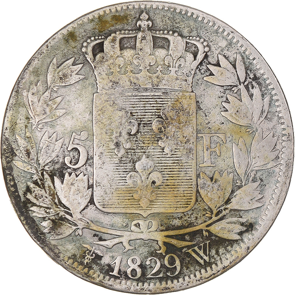 Moneta, Francia, Charles X, 5 Francs, 1829, Lille, MB, Argento, KM:728.13