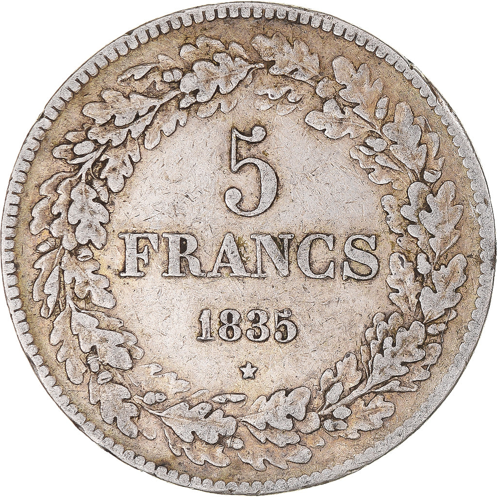 Coin, Belgium, Leopold I, 5 Francs, 1835, Brussels, VF(30-35), Silver, KM:3.1