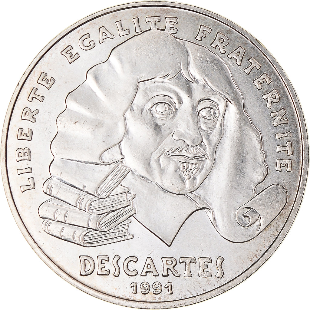 Coin, France, Descartes, 100 Francs, 1991, MS(63), Silver, KM:996, Gadoury:906