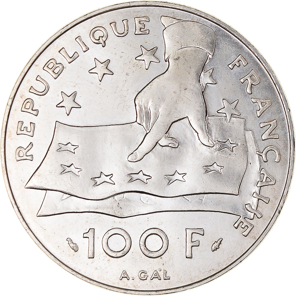 Coin, France, Descartes, 100 Francs, 1991, MS(63), Silver, KM:996, Gadoury:906