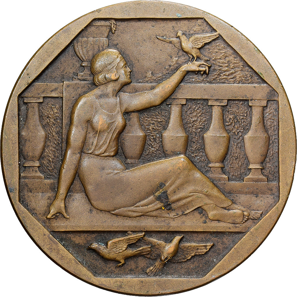 Francja, medal, Rolnictwo i ogrodnictwo, Femme de face jouant avec des pigeons