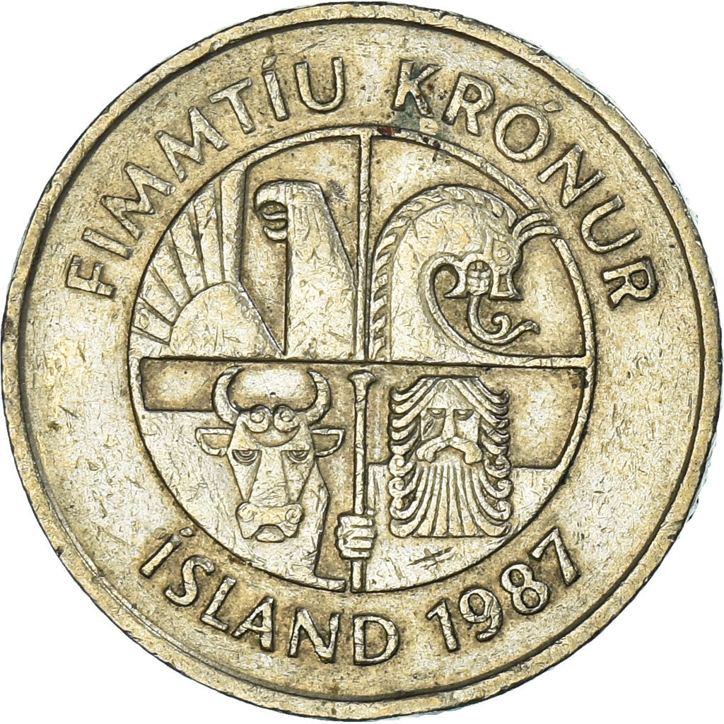 Coin, Iceland, 50 Kronur, 1987