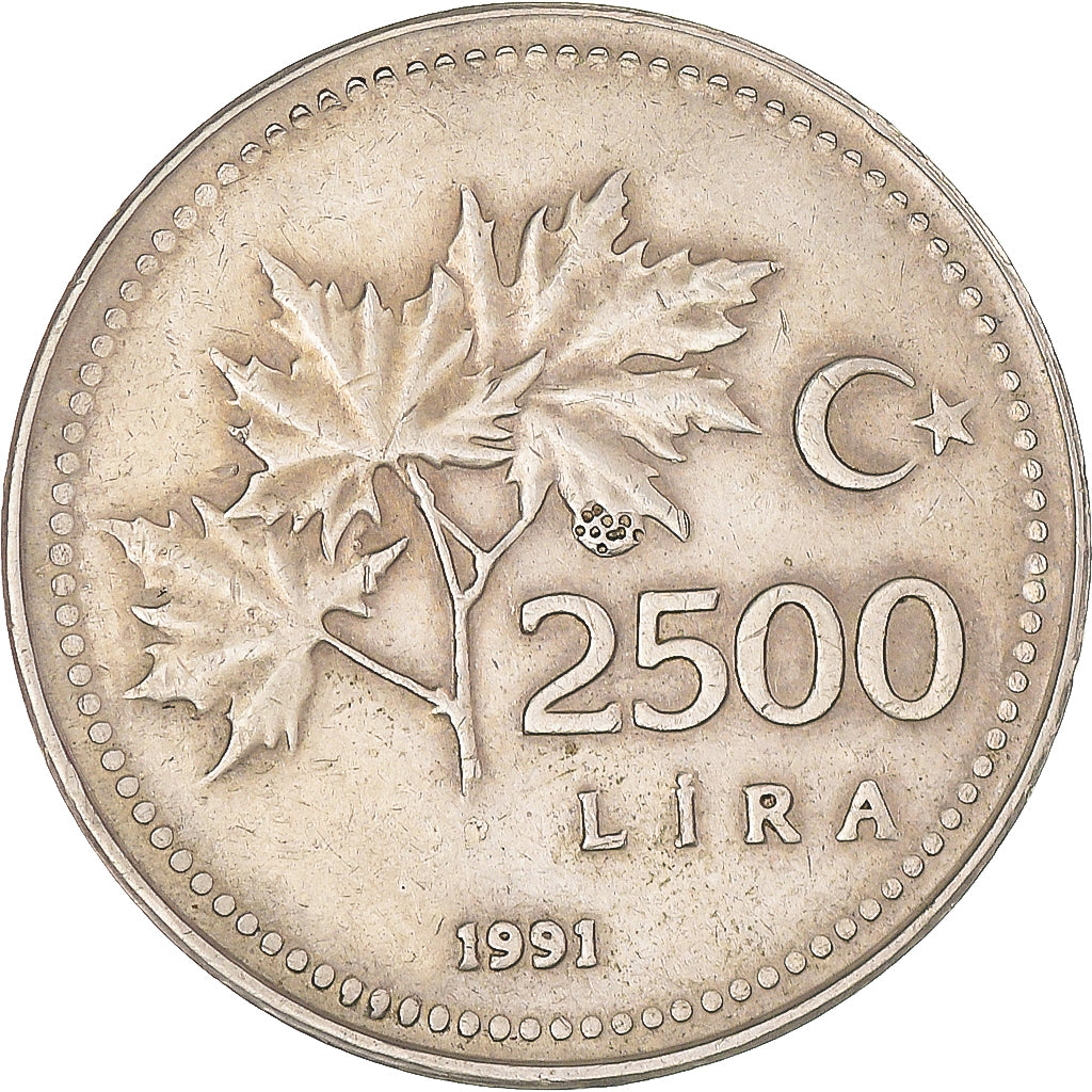 Moeda, Turquia, 2500 Lira, 1991, EF(40-45), Níquel-Bronze, KM:1015